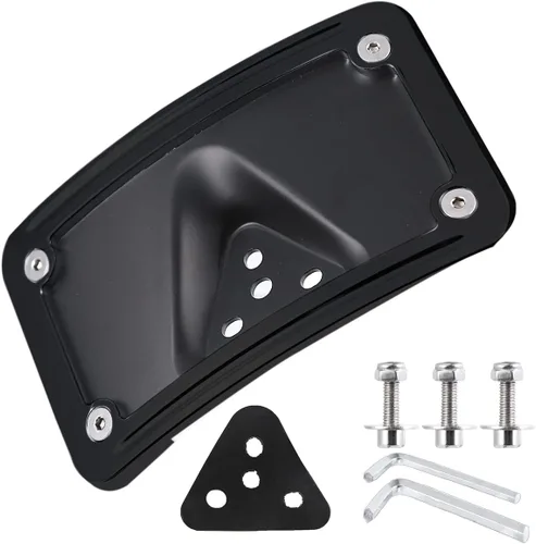 Vista 2 de Soporte de montaje de placa de matrícula negro curvado en posición horizontal para Harley de 3 agujeros (negro)
