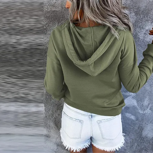 Vista 3 de Ogiraw Sudaderas con capucha para mujer, cuello de botón, con cordón, sudaderas elegantes y casuales de manga larga con bolsillo 2023