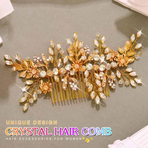 Vista 2 de Evild Peine de pelo de boda con diamantes de imitación, cuentas de hojas, tocados de novia, tocados de cristal, accesorios para el cabello de boda