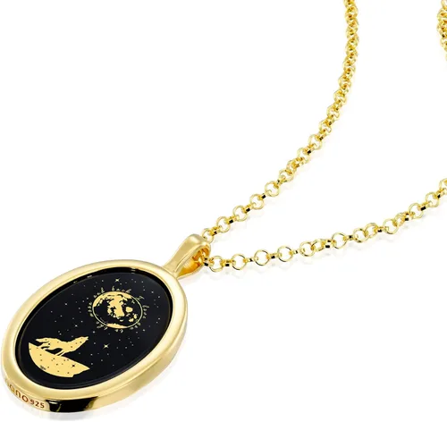 Vista 6 de I Love You to the Moon and Back Necklace Pure Gold Inscribed with Nostalgic Howling Wolf and Stars on Onyx Gemstone Romantic Pendant for Women, 18