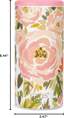 Vista 7 de CAUS Coming Up Roses Rosa Floral Acero Inoxidable Skinny Can Cooler Beverage Sleeve