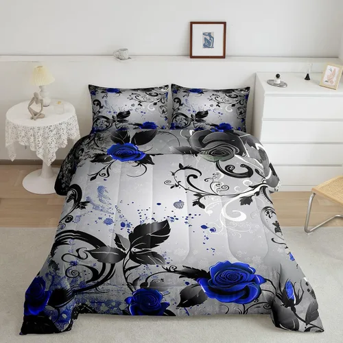 Vista 11 de Feelyou - Juego de edredón abstracto ombre, color azul y negro, juego de cama para adolescentes, para niños, mujeres y jóvenes, juego de edredón