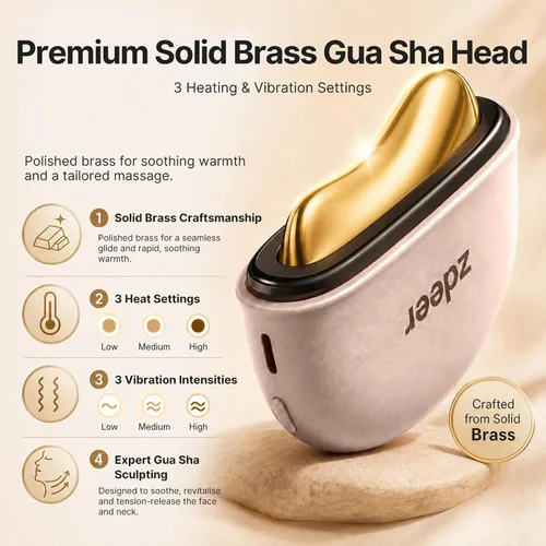 Vista 5 de ZDEER GS5 - Kit eléctrico de Gua Sha con calefacción, herramienta masajeadora facial de luz roja, rosa