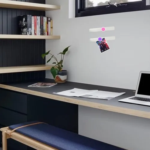 Vista 4 de Juego de 2 tiras magnéticas de hierro de acero inoxidable sin marco con respaldo adhesivo, tablón de notas de notas para pared, oficina, escuela