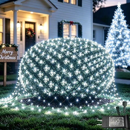 Vista 35 de Pooqla Luces de red solar, 10 x 10 pies, 280 luces LED de red para cenador al aire libre con 8 modos, funciona con energía solar y USB, impermeable