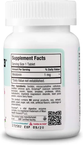 Vista 3 de Maxi Health Masticables de melatonina de 1 mg – Melatonina para adultos y niños para fomentar el sueño natural – Suplemento de sueño Kosher sin
