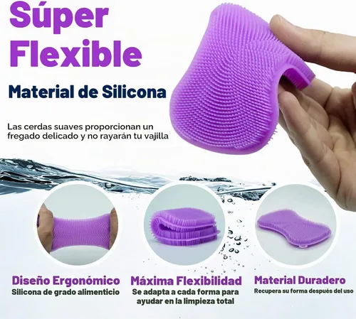Vista 6 de Estropajo de Silicona para Lavar Platos de Cocina - Esponjas Mágicas de Grado Alimenticio Multiusos Mejores Esponjas Limpieza de Superficies