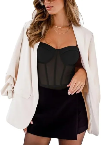 Vista 4 de REORIA Body sexy de malla transparente para mujer, con tirantes delgados, para salir, adelgazante, corsé con brasier integrado