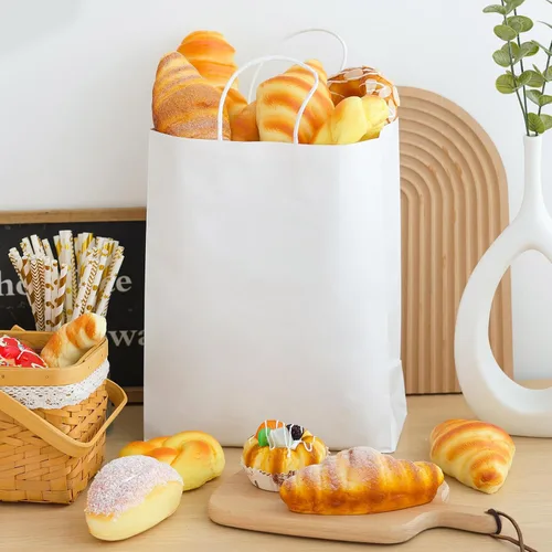 Vista 7 de Moretoes Bolsas de papel con asas, 100 unidades de 10 x 5 x 13 pulgadas, bolsas de regalo de papel kraft blancas a granel para compras, venta al por