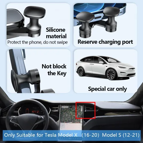 Vista 5 de Soporte para teléfono de coche para Tesla Model X 2016-2020 y 2012-2020 Model S SUV Accesorios de automóvil, decoración interior, soporte