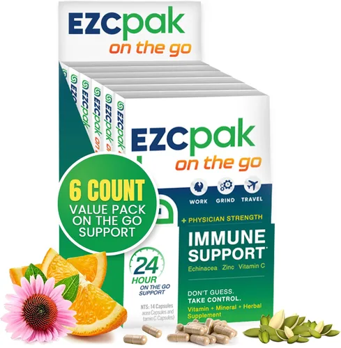 Vista 9 de EZC Pak Refuerzo del sistema inmunológico On The Go con equinácea, vitamina C, zinc, suplemento de apoyo inmunológico, vitaminas inmunitarias