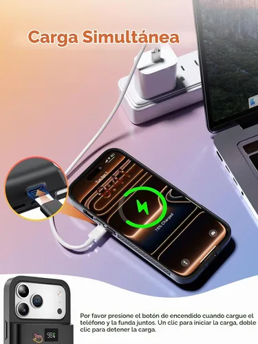 Vista 13 de PANDUK Funda de batería 9300mAh para iPhone 17 ProMax Funda de carga rápida