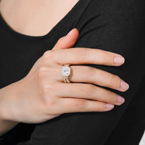 Vista 44 de Amazon Essentials Anillo antiguo de plata de ley chapada en platino o oro con circonita cúbica de elementos infinitos de corte Asscher