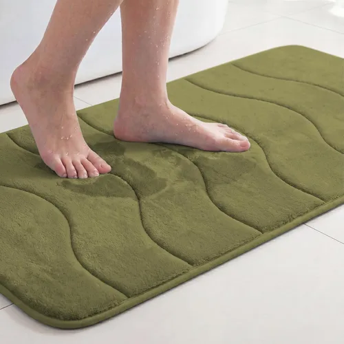Vista 40 de Flamingo P Alfombra de Baño de Espuma Viscoelástica Tapetes de Baño Alfombra Antideslizante Absorbente de Agua para Ducha, 24x17 pulgadas, Verde Aqua