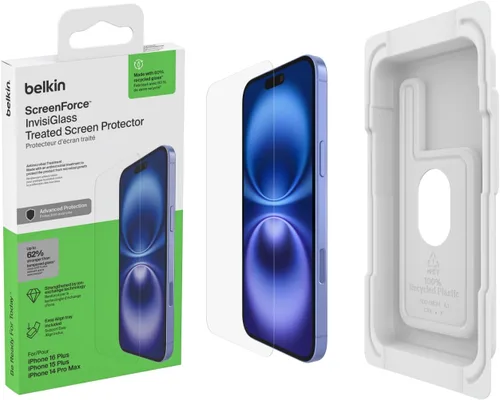 Vista 22 de Belkin ScreenForce InvisiGlass - Protector de pantalla de privacidad para iPhone 16 Plus, protección contra impactos resistente a los arañazos