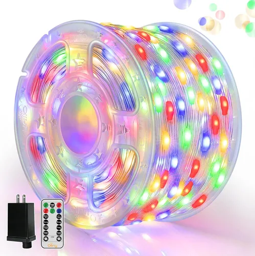 Vista 11 de Ollny Luces de Navidad para exteriores, 600 LED de 197 pies, luces multicolor para árbol de Navidad IP67, luces de hadas enchufables con control