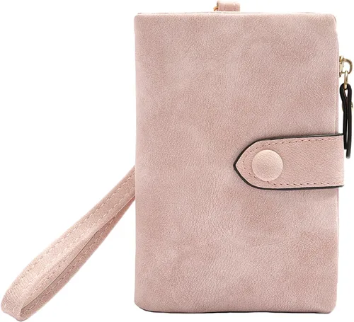 Vista 7 de Billetera pequeña de cuero para mujer, pulsera RFID plegable para mujer, con ranuras para tarjetas, monedero con cremallera para ventana