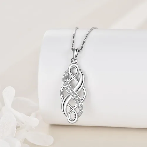 Vista 3 de YFN Collar con colgante de ópalo creado con nudo celta irlandés, collares negros de plata esterlina para mujeres y hombres de 18 pulgadas