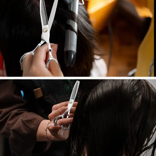 Vista 5 de Tijeras profesionales de adelgazamiento 440C para peluquería de 6.5 pulgadas de longitud total, tijeras de corte de pelo de peluquería de acero