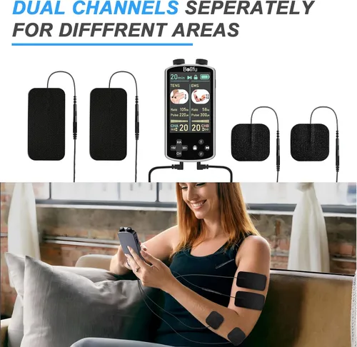 Vista 4 de TENS EMS - Estimulador muscular para terapia de alivio del dolor - TENS 4 en 1 y EMS y relajación y frecuencia personalizada+pulso - Masajeador
