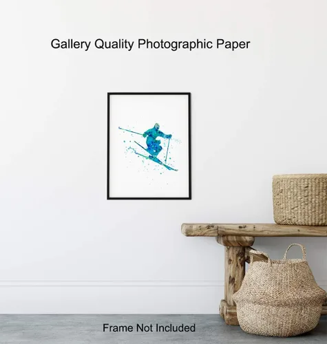 Vista 8 de Impresión artística de pared de acuarela de esquí, foto sin marco de 8 x 10 pulgadas, gran regalo para esquiadores y snowboarders, decoración