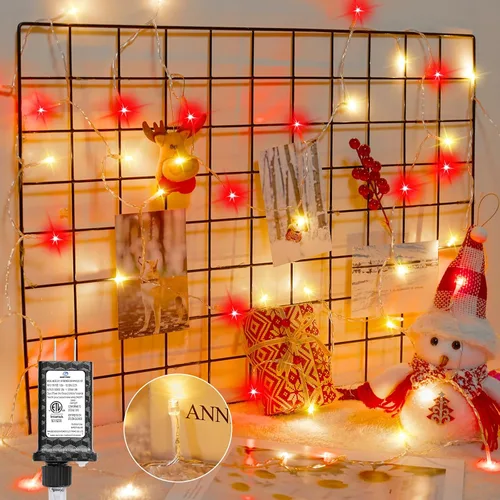 Vista 6 de Minetom Tira de luces de Navidad rosa y blanca, 25 pies, 500 luces LED para exteriores, impermeable, para dormitorio, patio, tapicería, patio