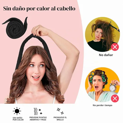 Vista 3 de Flylipu Diadema de Varilla Rizadora sin Calor, Mejorada de 60" Extra Larga, Rizadores de Cabello Suaves para Dormir, Rizos sin Calor para Niñas