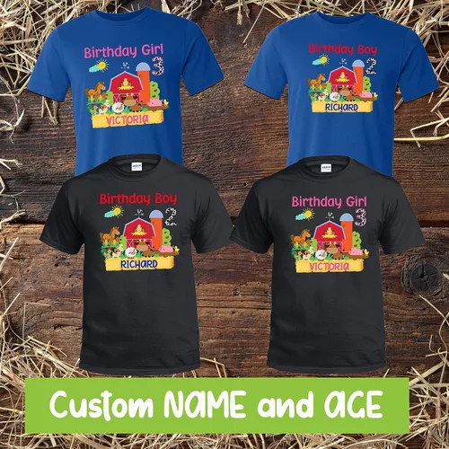 Vista 6 de Farm Birthday T-Shirts Farm Family Shirts Animals Birthday party Matching Family Cow Tractor Chicken Pig Dog Farm Birthday Shirts Custom Personalized