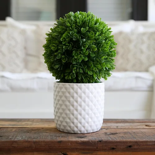 Vista 3 de Nearly Natural Planta topiaria artificial de boj de 10 pulgadas con maceta decorativa