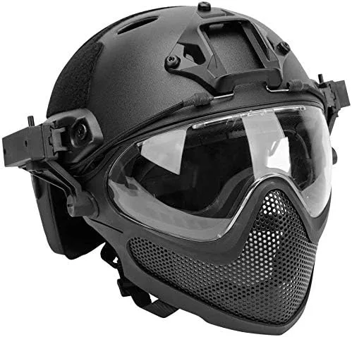 Vista 14 de PJ - Casco táctico rápido, casco protector de piloto, casco de paintball Airsoft con máscara extraíble y gafas