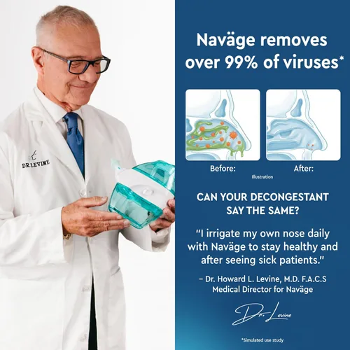 Vista 3 de Navage Paquete de Viaje - Sistema de Irrigación Nasal - Kit de Enjuague Nasal Salino con 1 Limpiador de Nariz, 30 Cápsulas de Sal y Bolsa de Viaje