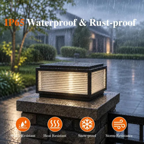 Vista 3 de Lámpara de porche al aire libre, luz grande de pilar de columna de puerta negra de 19.68 pulgadas Modern Black Waterproof Pedestal Bollard