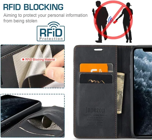 Vista 3 de japezop Funda para iPhone 11 Pro, iPhone 11 Pro funda tipo cartera para mujeres u hombres con [bloqueo RFID] soporte para tarjetas de crédito, funda