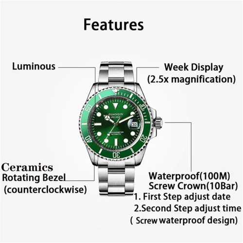 Vista 9 de Reloj de pulsera mecánico automático japonés analógico luminoso para hombre con correa de acero inoxidable