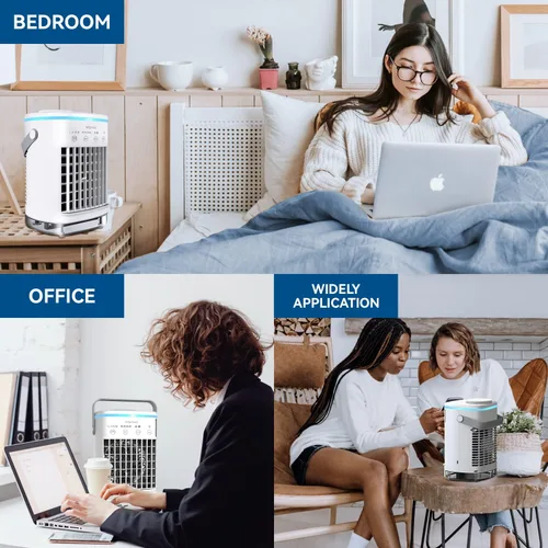 Vista 8 de Aire acondicionado portátil, enfriador de aire evaporativo personal con 4 velocidades de viento y luz LED, relleno superior de 23.7 fl oz, mini aire