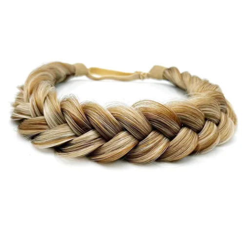 Vista 11 de Diadema trenzada sintética clásica de cabello con hebras anchas para boda, trenzas esponjosas desordenadas, banda para peluca, accesorio de belleza
