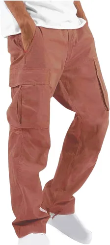 Vista 20 de Aymnlox Pantalones cargo para hombre, holgados, grandes y altos, de lino, con cordón, casual, senderismo, atlético, recto, con bolsillo #A01-Negro
