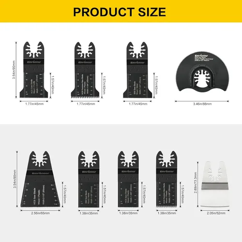Vista 7 de Enventor 45 piezas de hoja de herramienta oscilante, madera, metal, corte de plástico, kit universal de hoja de sierra multiherramienta compatible