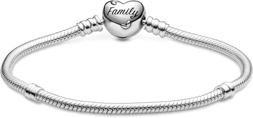 Vista 3 de PANDORA Pandora Moments - Pulsera de cadena de serpiente con cierre de corazón y árbol genealógico transparente pulsera de plata de ley 925