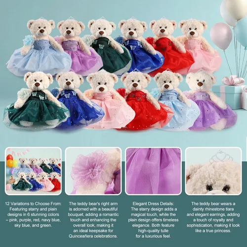 Vista 3 de Muñeca de quinceañera con vestido de membrillo con vestido, decoraciones de quinceañera, regalos de decoración de quinceañera, OSO de peluche
