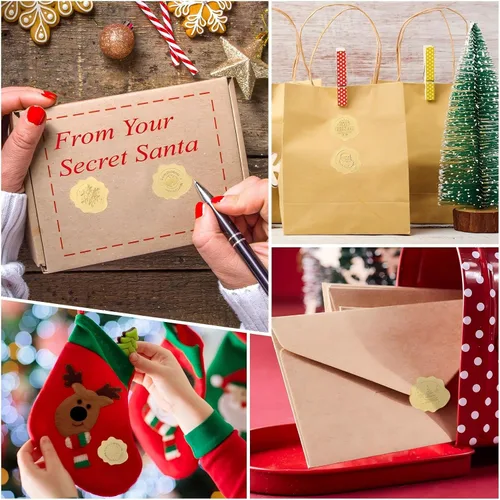 Vista 4 de Gersoniel 480 sellos de sobres de Navidad en relieve, calcomanías de papel de cera para sellar sobres, sellos autoadhesivos para tarjetas
