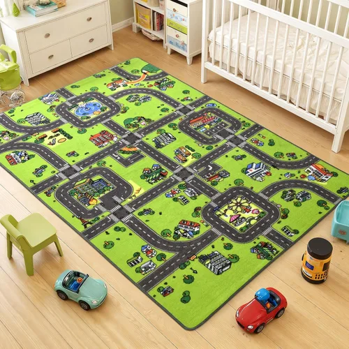 Vista 4 de Terrug Alfombra infantil para sala de juegos, antideslizante, lavable, mapa educativo de la ciudad para el aula, alfombra