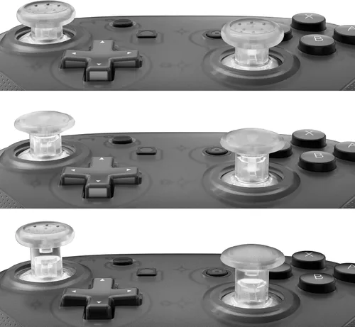Vista 2 de eXtremeRate Clear ThumbsGear - Palancas ergonómicas intercambiables para Nintendo Switch Pro Controller - 3 alturas abovedadas y cóncavas