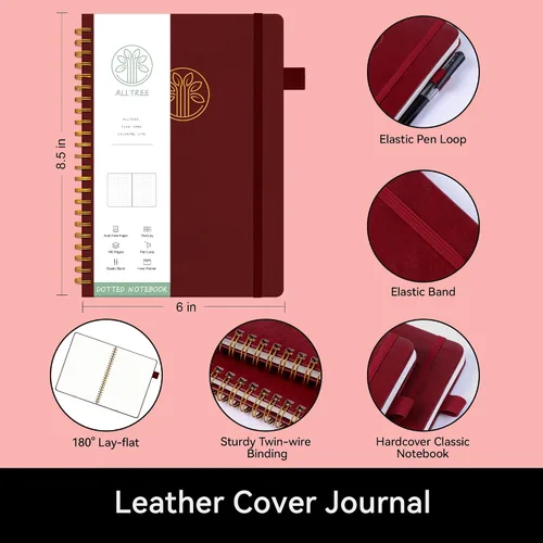 Vista 5 de Alltree Cuaderno de cuadrícula de puntos en espiral, cuaderno de papel punteado para el trabajo, tamaño mediano A5, cuaderno en espiral con lazo