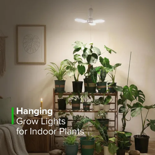 Vista 8 de SANSI Luces colgantes de cultivo para plantas de interior, luz colgante de 30 W con temporizador, 3 paneles ajustables, espectro completo, 4700 lm