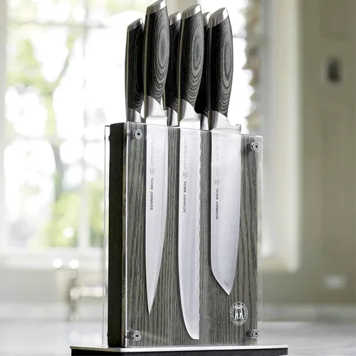 Vista 7 de Schmidt Brothers - Juego de cuchillos de cocina de 7 piezas, cubiertos de acero inoxidable alemán de alto carbono, asas de madera con acabado