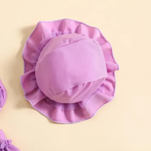 Vista 5 de Yccutest Traje de baño de flores para bebé, 3 piezas, parte superior triangular, parte inferior con volantes, sombrero para el sol, conjunto