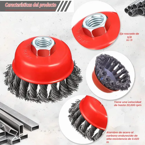 Vista 4 de Cepillo de alambre de 3 pulgadas, rosca de 5/8 "-11, para amoladora