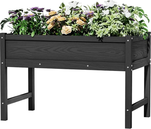 Vista 14 de Cama de jardín elevada pequeña de HDPE, jardinera elevada con patas, jardinera para exteriores resistente a la intemperie, camas elevadas para Aruba