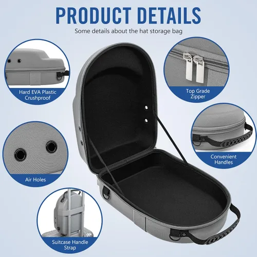 Vista 3 de Hat Travel Case - Funda rígida para gorras de béisbol para viajes y hogar, protege hasta 6 gorras, color gris claro